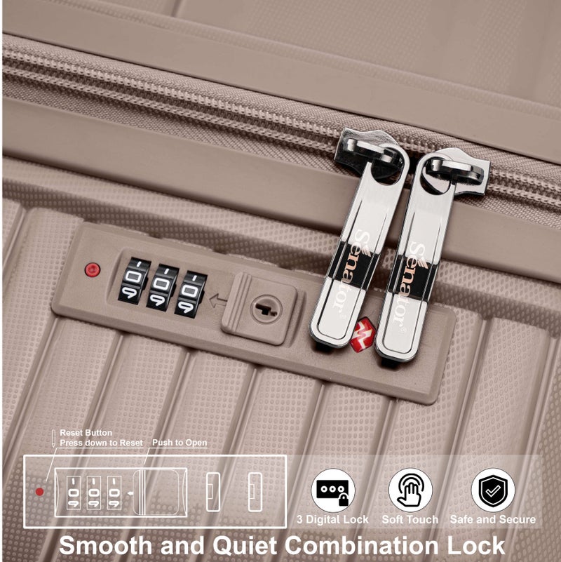 سيناتور حقيبة سفر بعجلات دوارة عالمية للجنسين خفيفة الوزن من البولي بروبلين بسحاب آمن كاكي - Image 5